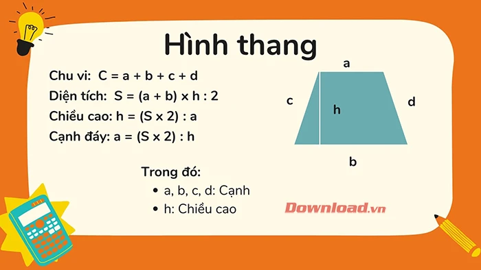 Cách tính diện tích hình thang