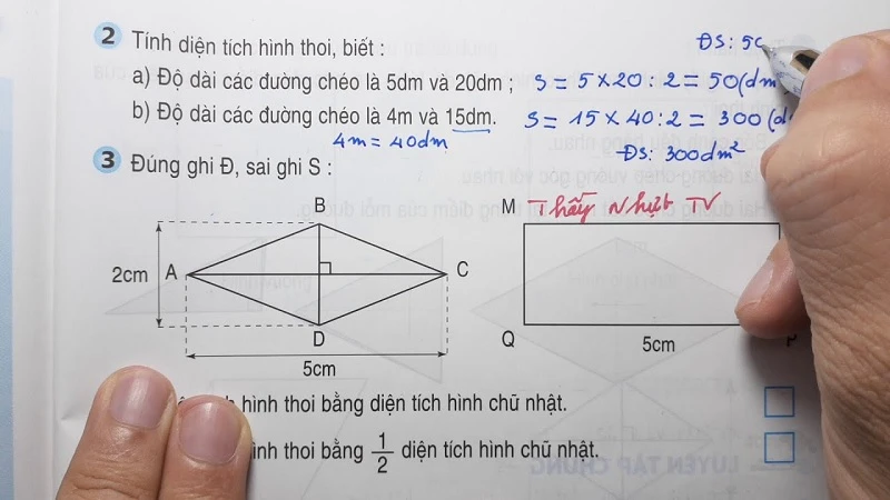 Diện tích hình thoi và đường chéo