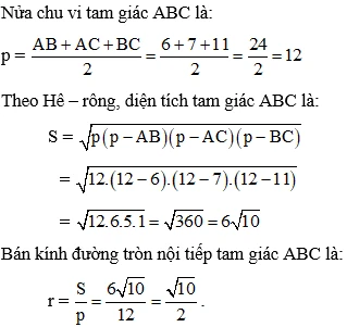 Bán kính của đường tròn nội tiếp tam giác